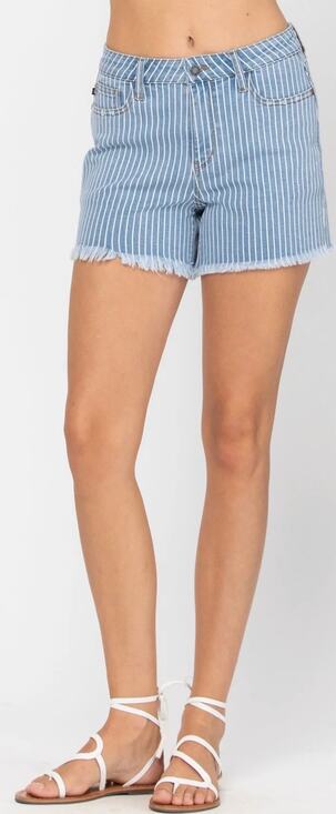 Judy Blue Pants - Judy Blue Kya White Striped Denim Stretch Shorts Size Medium